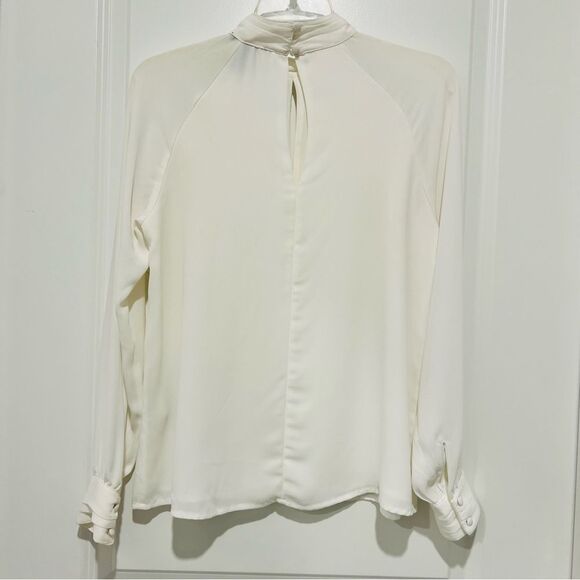 Forever 21 Women's Mock Neck Satin Blouse Keyhole Front & Back Long Sleeve Sz. S - Picture 8 of 12